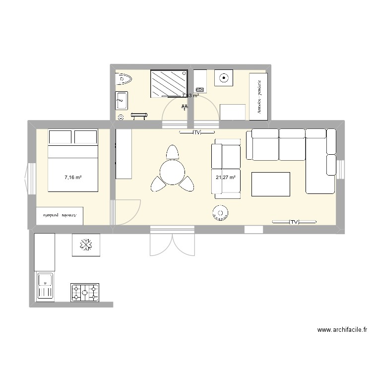 MOBIL HOME. Plan de 3 pièces et 36 m2