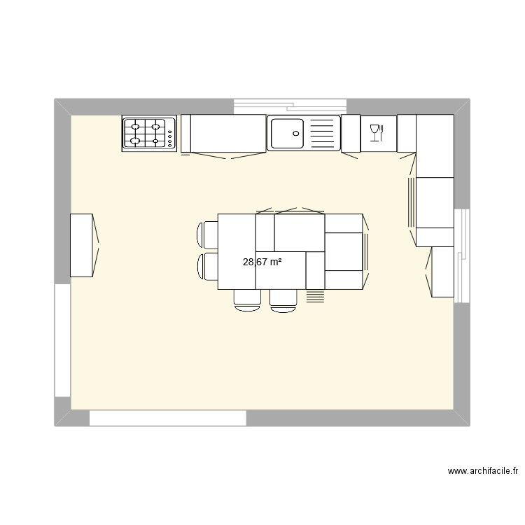 cuisine. Plan de 1 pièce et 29 m2