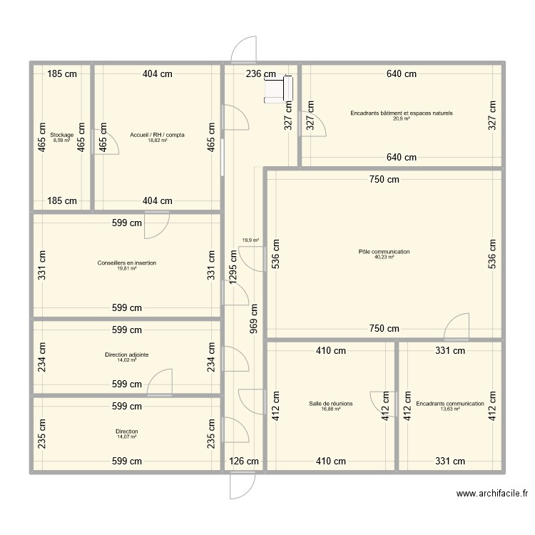 projet bureaux 2024. Plan de 10 pièces et 187 m2