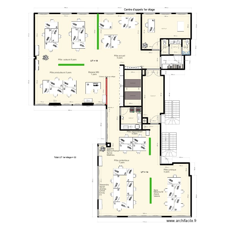 Plan 1er étage centre d'appels-08.2024-11. Plan de 11 pièces et 286 m2