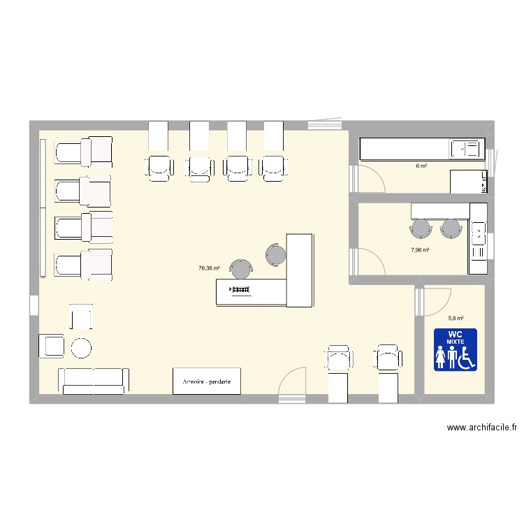 co in ter. Plan de 4 pièces et 96 m2