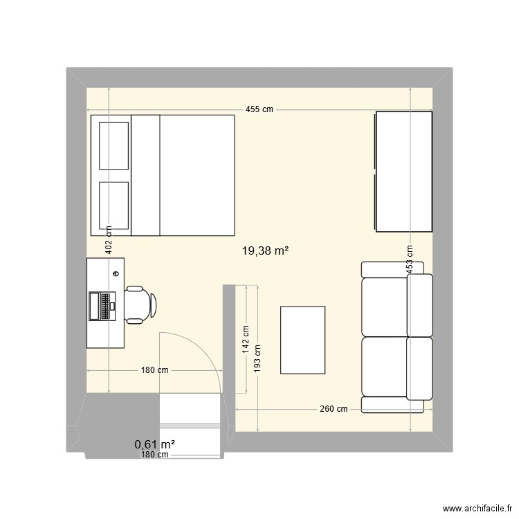 LEO BASTILLE. Plan de 2 pièces et 20 m2