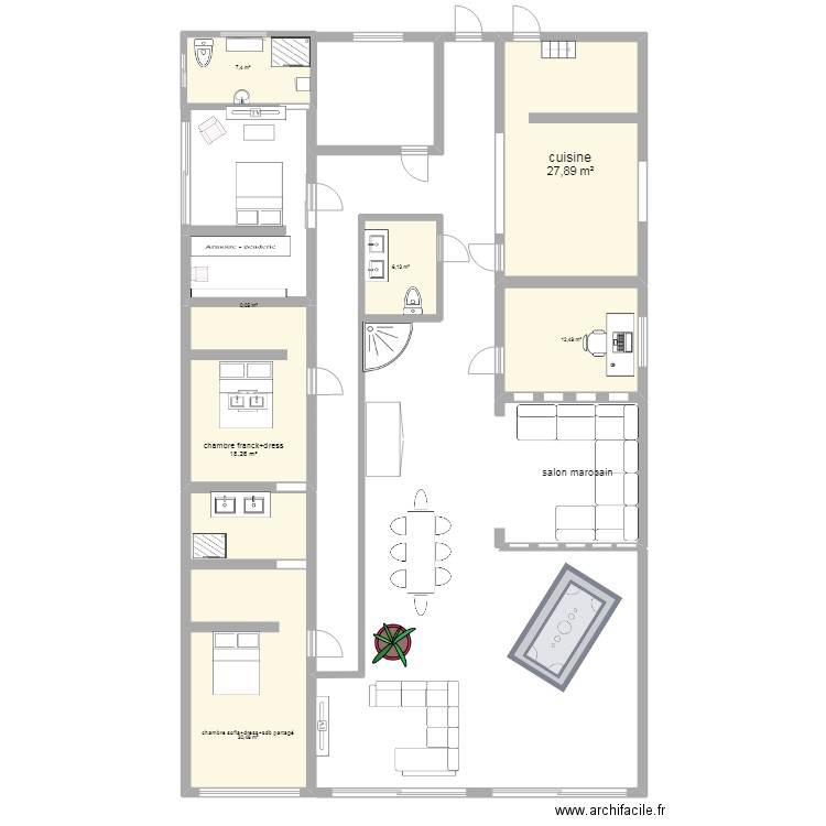 agadir3. Plan de 7 pièces et 103 m2