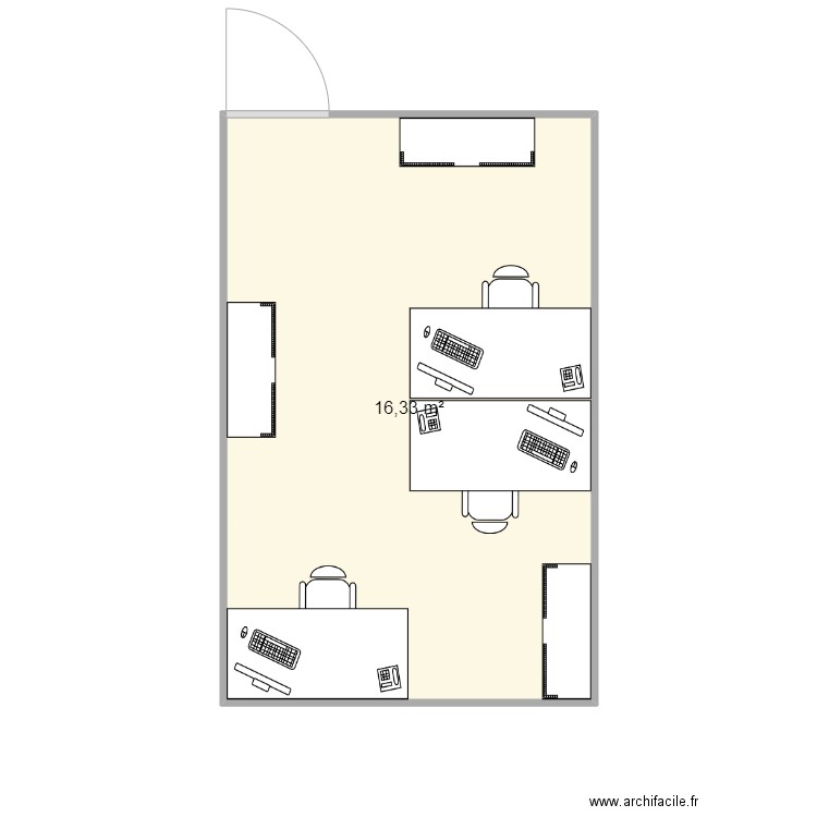 Bureau P2T2. Plan de 1 pièce et 16 m2