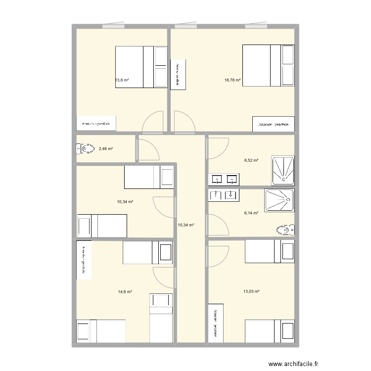 salle de jeu etage 3 bis. Plan de 9 pièces et 96 m2