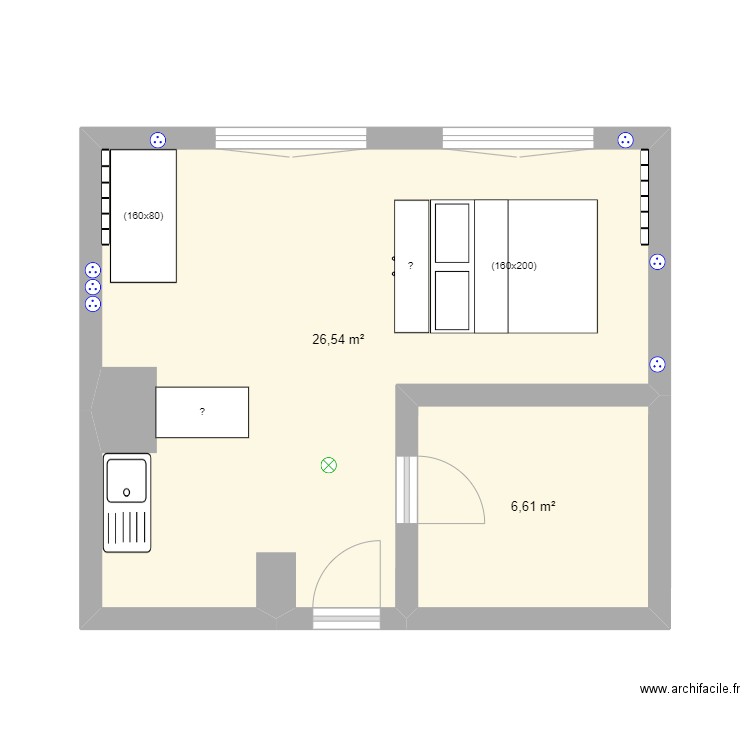 Plan de base. Plan de 2 pièces et 33 m2