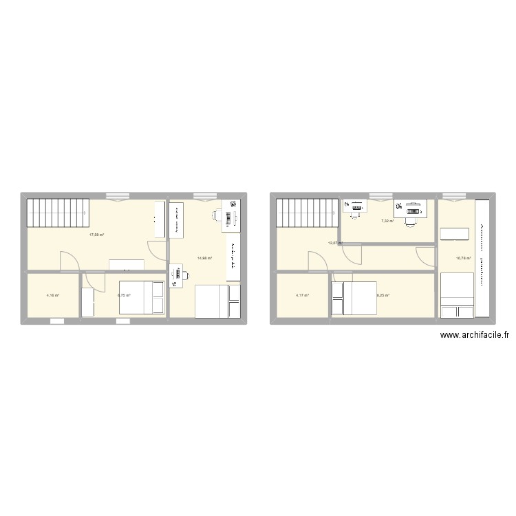 etage. Plan de 9 pièces et 86 m2