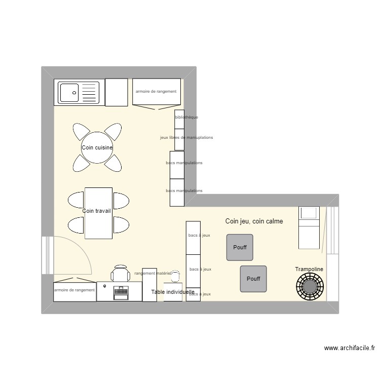 classe 9. Plan de 1 pièce et 19 m2