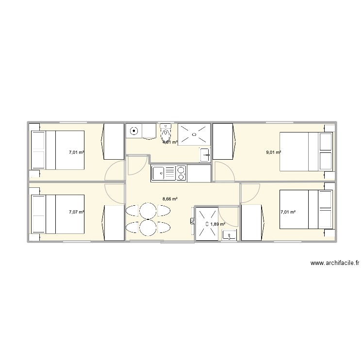 mobilhome 2. Plan de 7 pièces et 45 m2