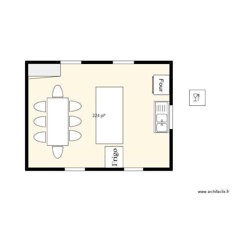 Cuisine/salle a manger test. Plan de 1 pièce et 21 m2