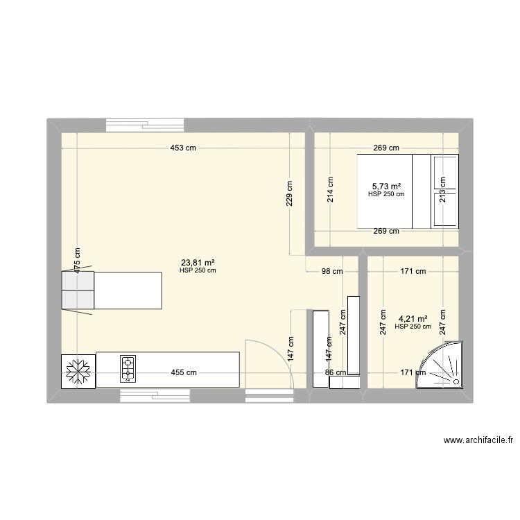 chalet1. Plan de 3 pièces et 34 m2