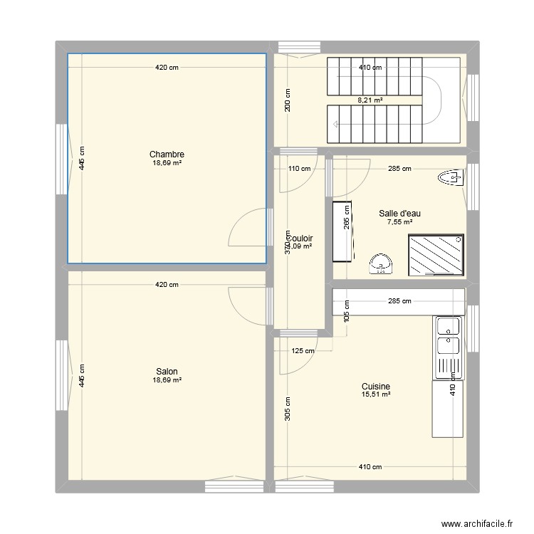 mamie_appart_1er_. Plan de 6 pièces et 73 m2