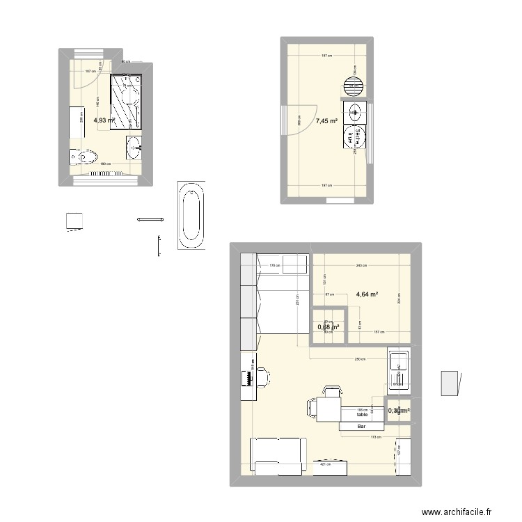 cass. Plan de 6 pièces et 35 m2