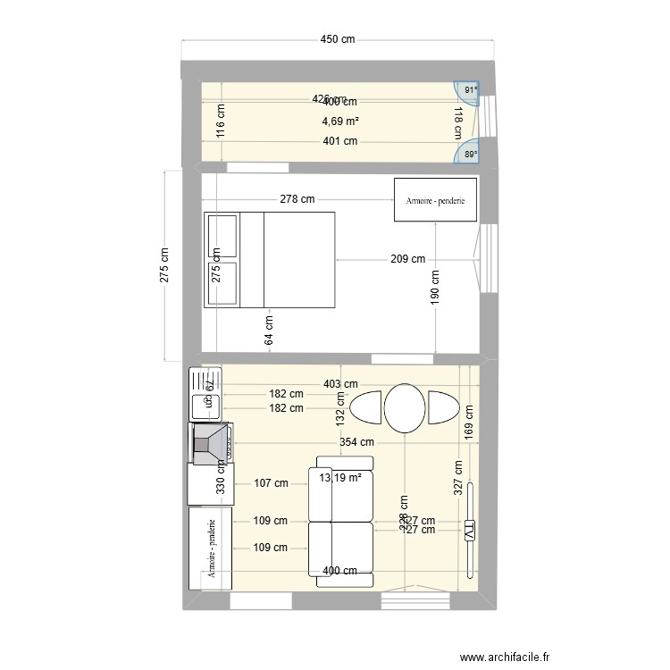 alexlio. Plan de 2 pièces et 18 m2