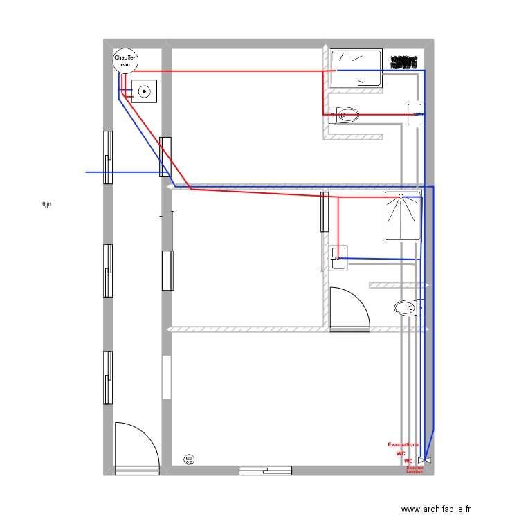 RDC La Llagonne.Mathias.plomberie. Plan de 5 pièces et 64 m2