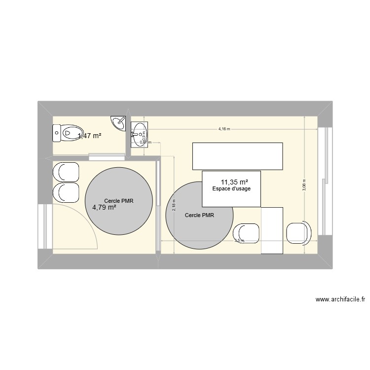 cabinet. Plan de 3 pièces et 20 m2