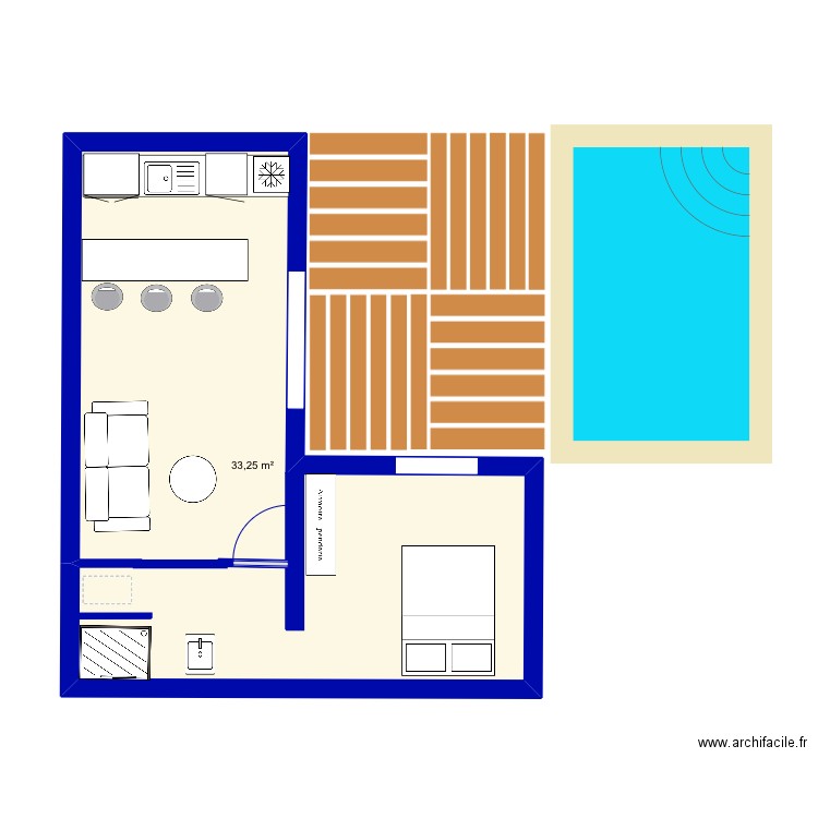 Cabanon . Plan de 1 pièce et 33 m2