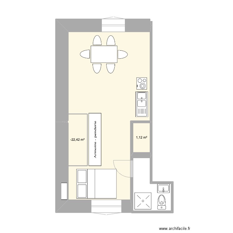 STUDIO GDE MAISON ARIANE. Plan de 2 pièces et 3 m2