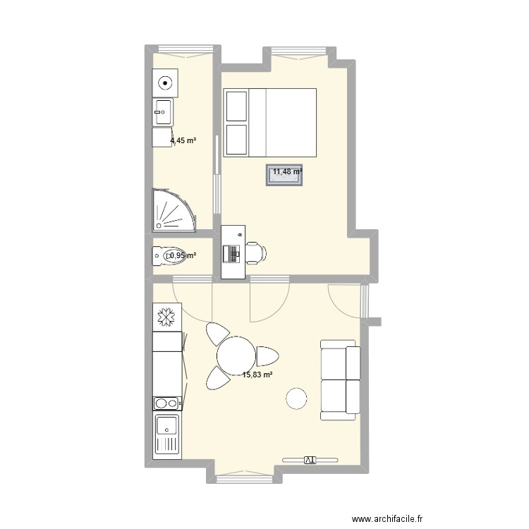 appartement 1er étage. Plan de 4 pièces et 33 m2