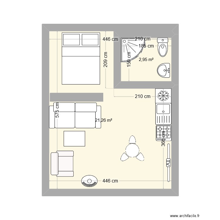 QUINS. Plan de 2 pièces et 24 m2