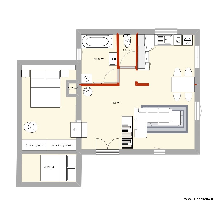 chalet st Gervais. Plan de 5 pièces et 53 m2