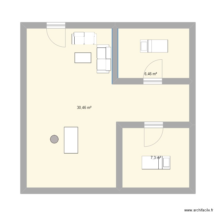 chef d'oeuvre. Plan de 3 pièces et 44 m2