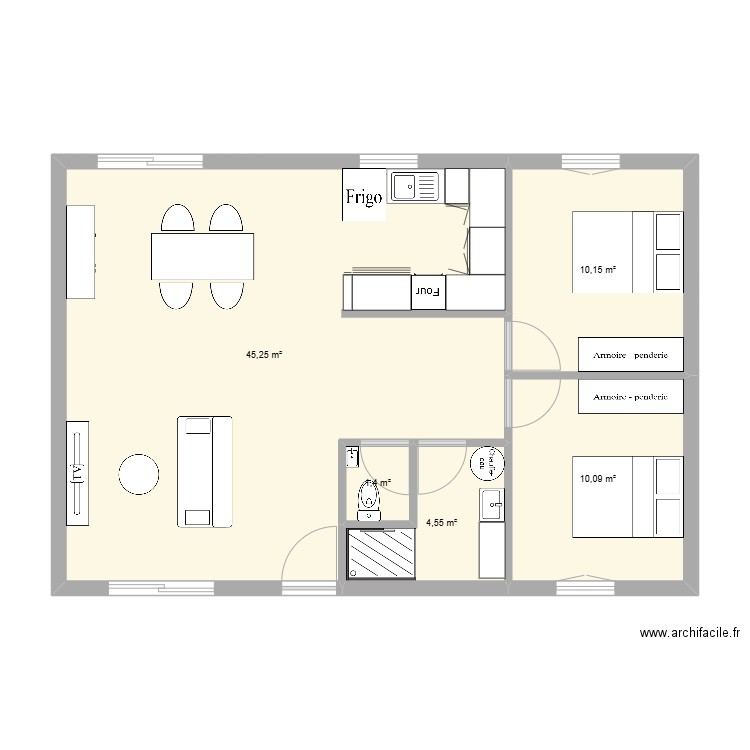 maison 2 chambre. Plan de 5 pièces et 71 m2