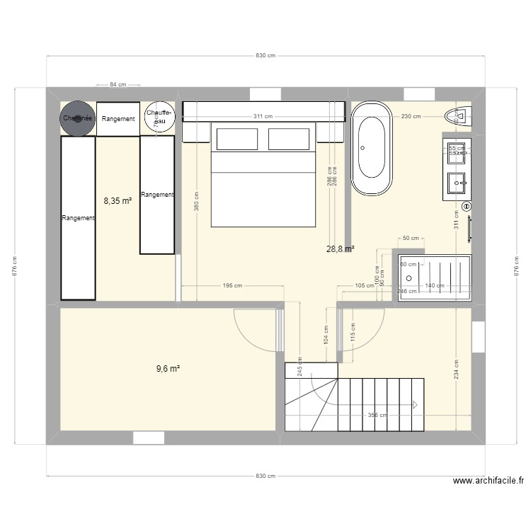 Plan final vu avec Franck. Plan de 3 pièces et 47 m2