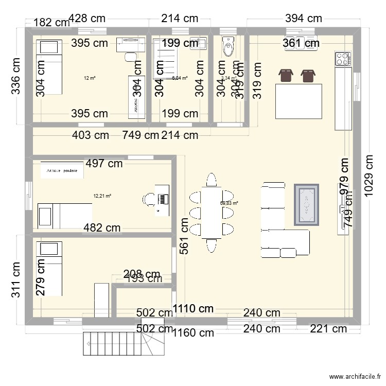 plan maison dembeni. Plan de 5 pièces et 103 m2