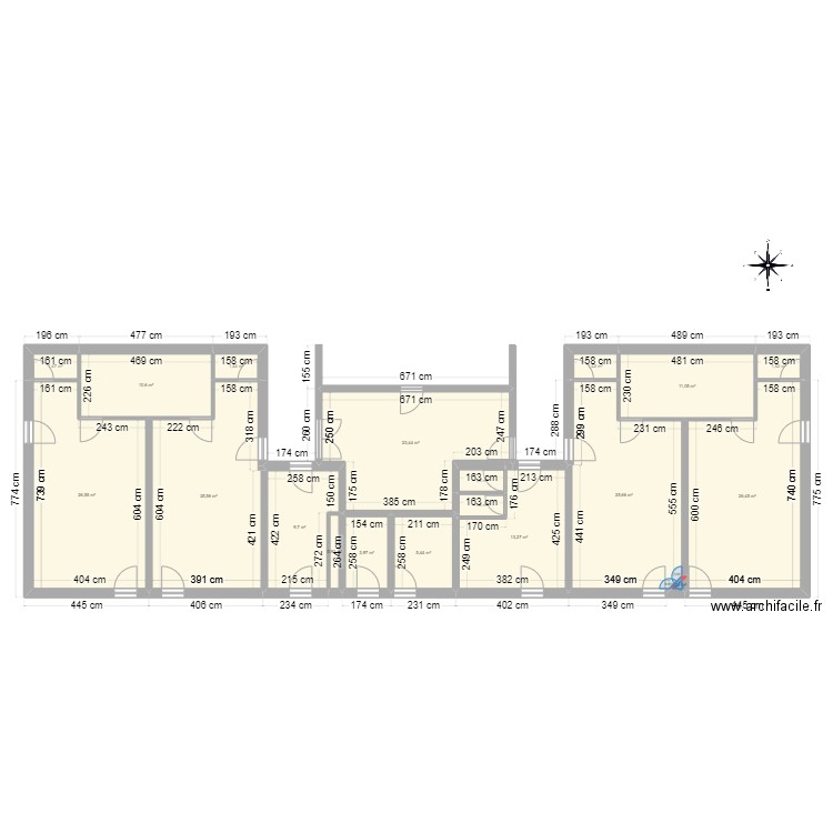 plan vestiaire 2. Plan de 19 pièces et 191 m2