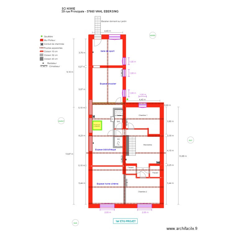 V-E_1er etg_projet_chaufferie dans cave. Plan de 1 pièce et 59 m2