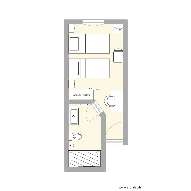 chambre d'hôtel numero 1. Plan de 1 pièce et 15 m2