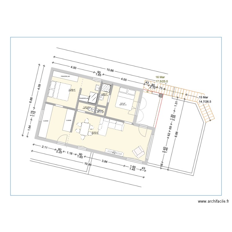 ENSUES RDC V3. Plan de 6 pièces et 58 m2