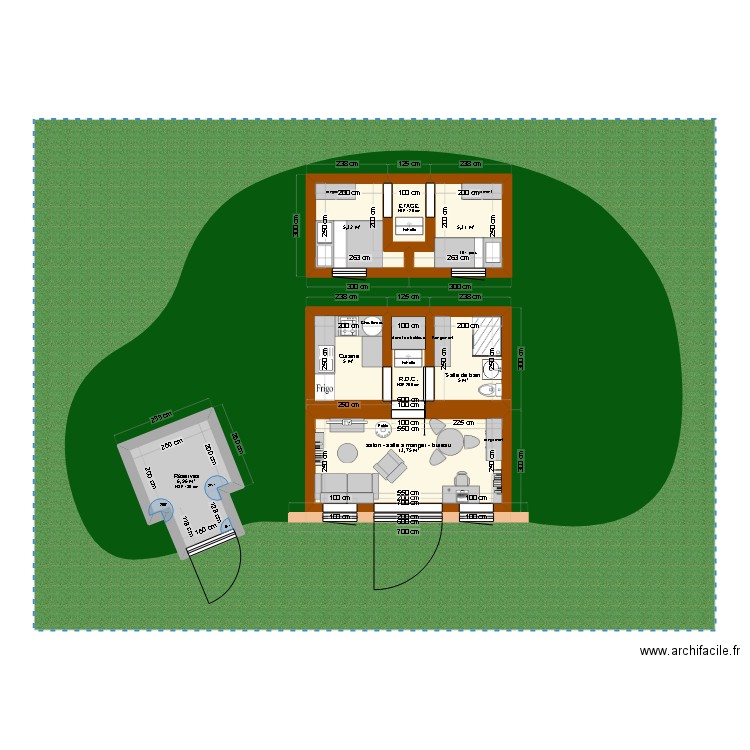 Tiny Hobbit House. Plan de 8 pièces et 46 m2