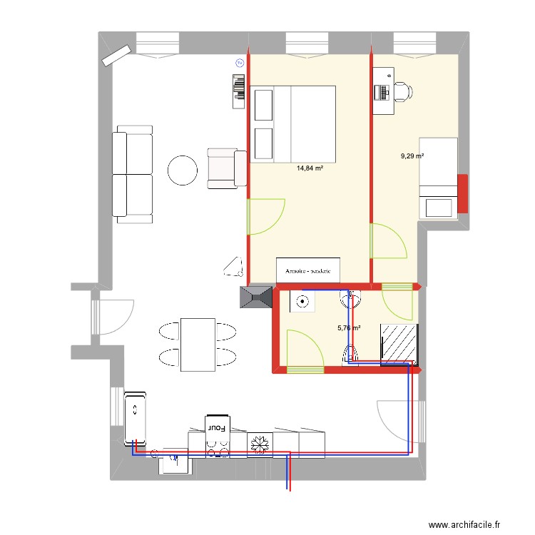 Le Logis projet sanit. Plan de 3 pièces et 30 m2