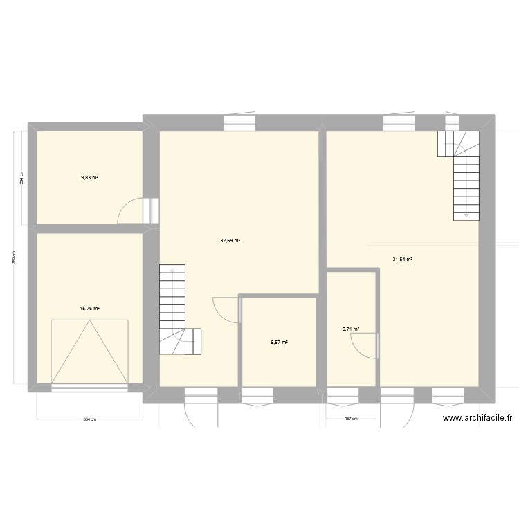 1er etage vierge. Plan de 6 pièces et 109 m2