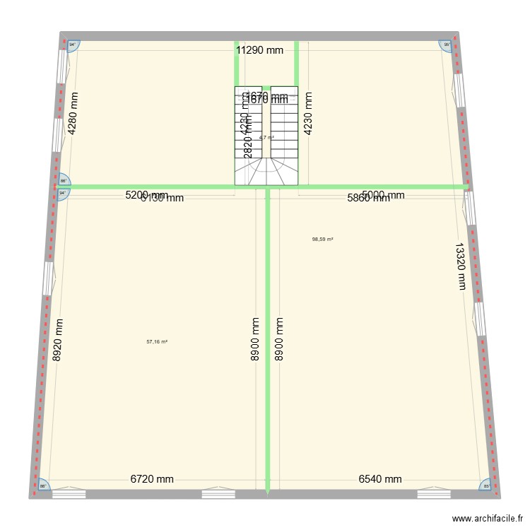 etage  ss cloison. Plan de 3 pièces et 160 m2