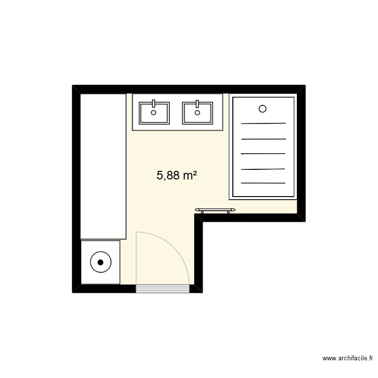 Salle de bain avant réno. Plan de 1 pièce et 6 m2