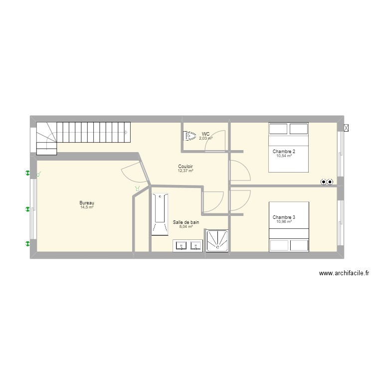 Villa 2 R+1 vide. Plan de 6 pièces et 58 m2