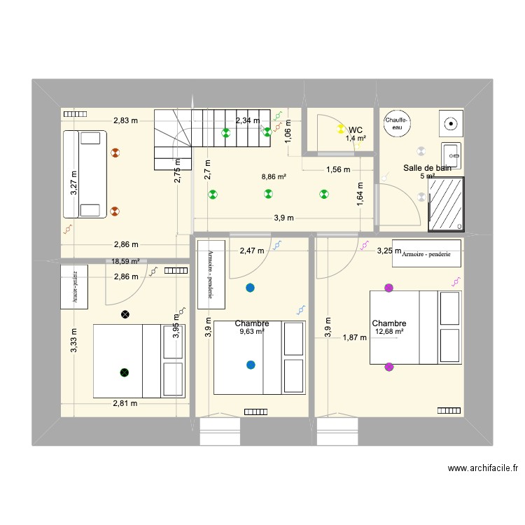 ÉTAGE OLÉRON. Plan de 6 pièces et 56 m2