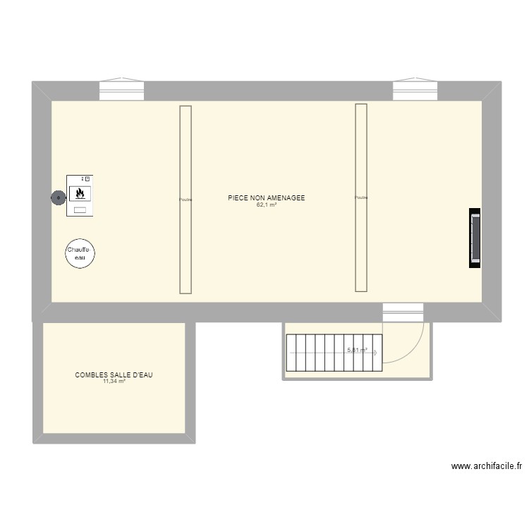 Premier étage - comble. Plan de 3 pièces et 79 m2