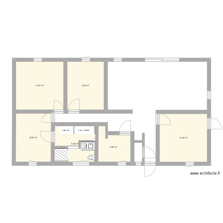 option 1. Plan de 6 pièces et 54 m2