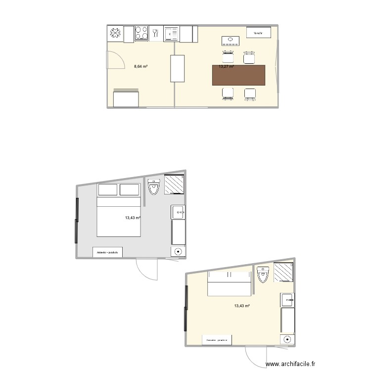 Cuisine Perroz 1. Plan de 4 pièces et 49 m2