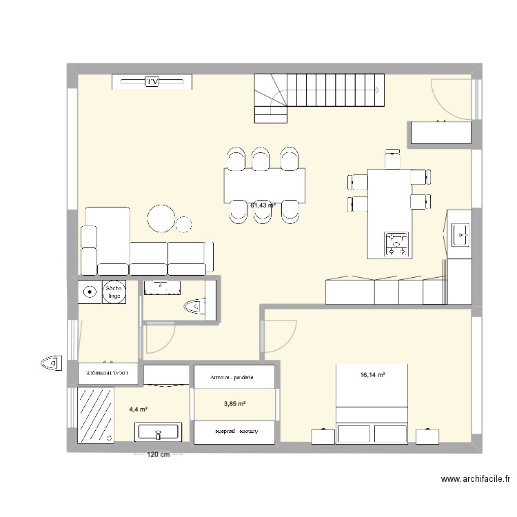 GRAND DUPLEX MODELE 2 bis . Plan de 4 pièces et 86 m2