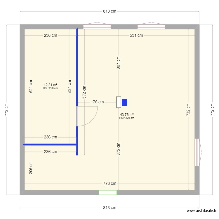 Sous Sol Maison Roman. Plan de 2 pièces et 56 m2