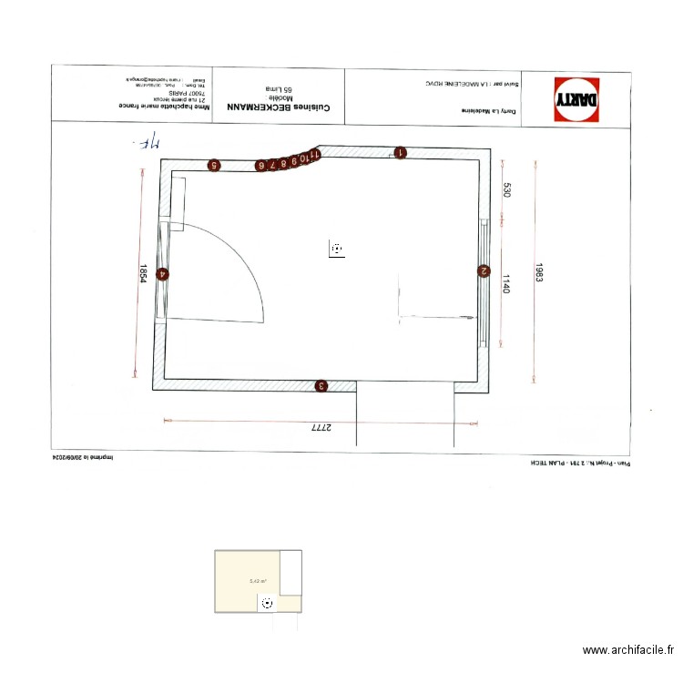 cuisine mf. Plan de 1 pièce et 5 m2