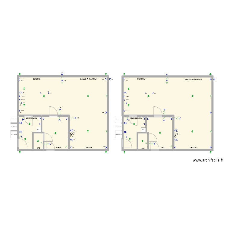 Plan rez de chaussée. Plan de 8 pièces et 110 m2