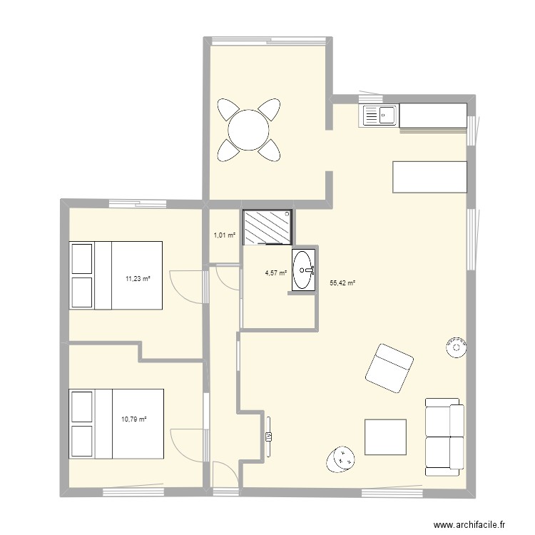 Projet cours Amin2. Plan de 5 pièces et 83 m2