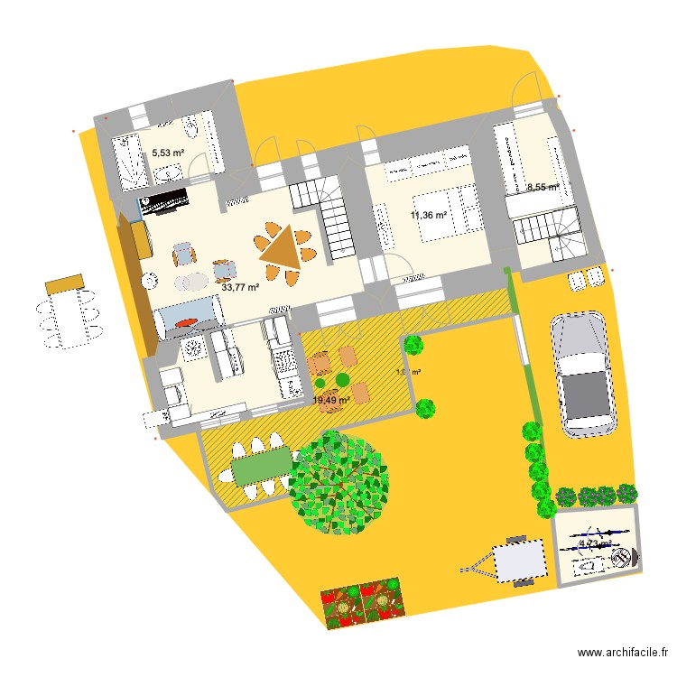 PRIEUX plan intérieur RDC 2209 bis. Plan de 6 pièces et 83 m2