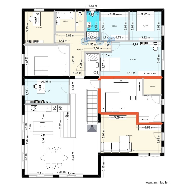 maison hésingue  plein pied extention. Plan de 11 pièces et 103 m2